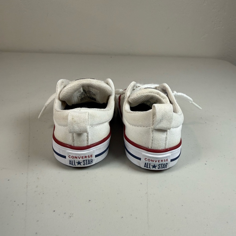 Converse Kids White Canvas Low Top Sneakers with Red and Blue Trim - Picture 4 of 8